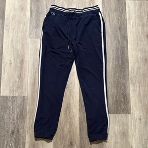 Lacoste Navy Blue Track Pants with White Stripes